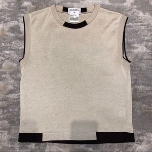 Chanel Top size 40 Gold Shimmer with brown detail